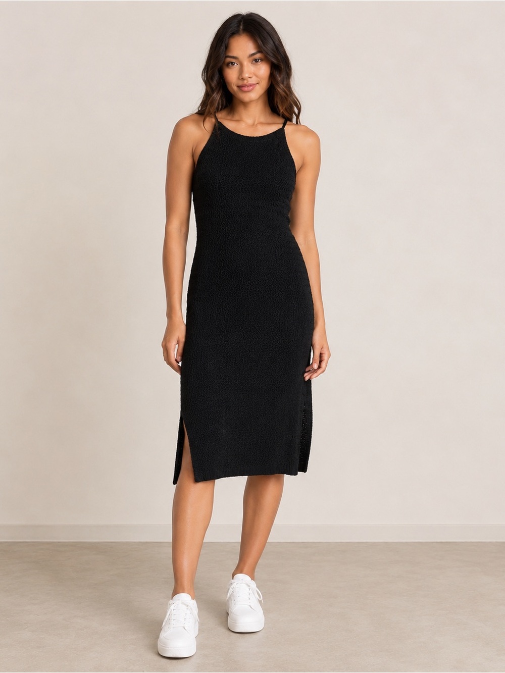 House of Harlow 1960 Black Textured Knit Midi Dress Size M
